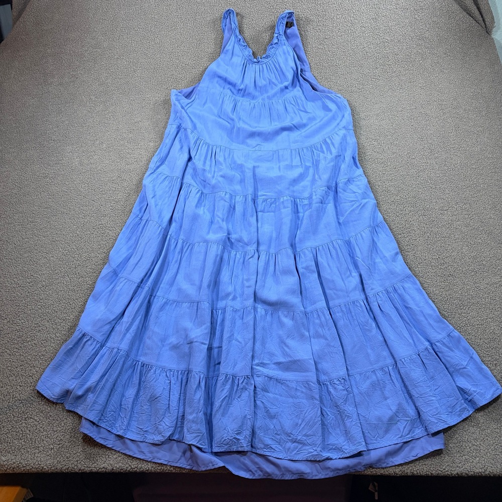 HAEOF Maxi Dress Women XL Blue Tiered Halter Neck Ruffle Boho Sleeveless 8184